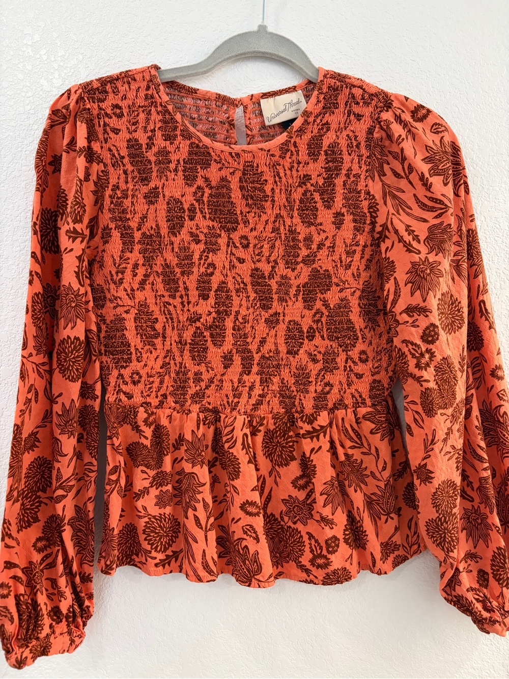 Universal Thread Orange Floral Smocked Long-Sleeve Peplum Blouse
